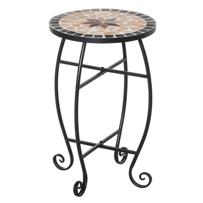Outsunny Tavolino da Giardino, Tavolo da Esterno in Metallo Nero e Ceramica, Nero e Arancione Ф36 x 58cm