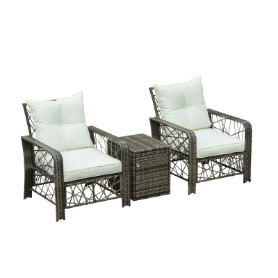 Outsunny Set 2 Poltrone da Giardino e Tavolino Contenitore in Rattan PE e Acciaio, Grigio e Beige