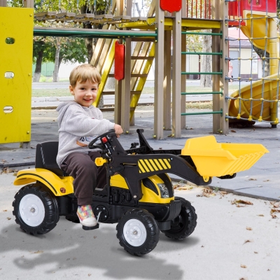 HOMCOM Trattore a Pedali con Ruspa Giocattolo per Bambini 3 Anni, Giallo e Nero, 114x41×52cm