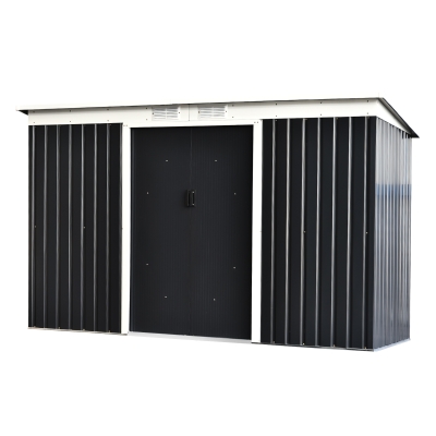 Outsunny Casetta da Giardino Porta Utensili in Lamiera di Acciaio, Capanno da Giardino in Acciaio con Porte Scorrevoli, 280x130x172cm, Grigio-Nero