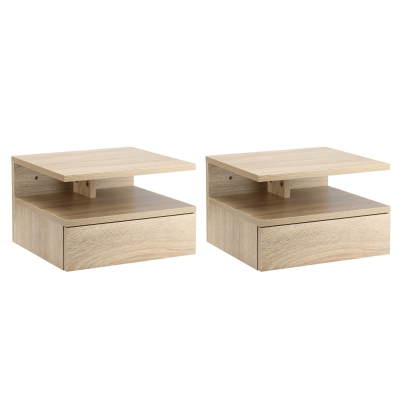 HOMCOM Set da 2 Comodini Sospesi per Camera da Letto con Cassetto e Mensola Superiore in Legno 35x32x22.5cm