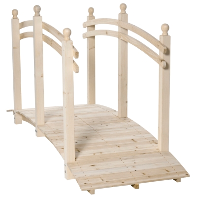 Outsunny Ponticello di Legno per Giardino Passerella Curva con Ringhiera, 228x75x110cm Colore Legno Naturale