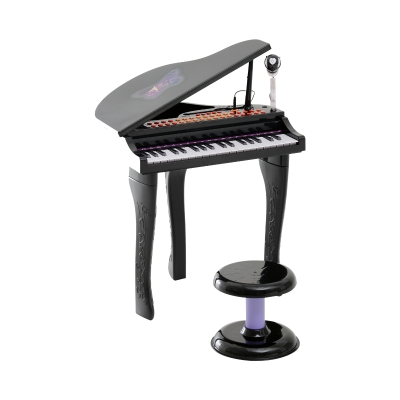 Homcom Mini Pianoforte Giocattolo per Bambini con Microfono e Sgabello, Nero