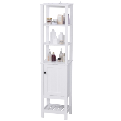 HOMCOM Mobile da Bagno a Colonna e Salvaspazio, Stile Classico in Legno Bianco