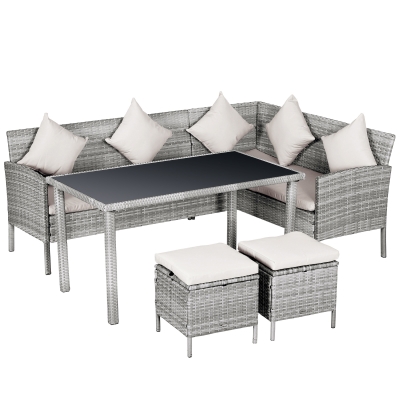 Outsunny set mobili da giardino in PE Rattan con 2 Divani 1 Tavolino 2 Sgabelli Grigio