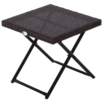 Outsunny Tavolino da Giardino Pieghevole in Rattan Sintetico e Acciaio Marrone