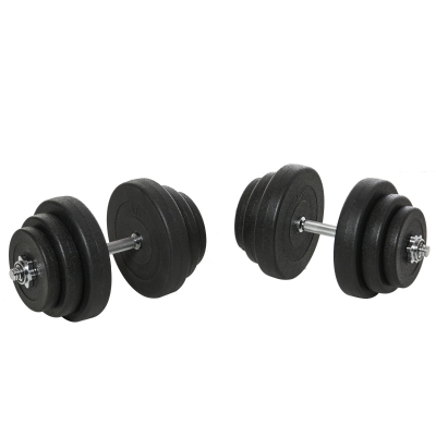 HOMCOM Set Manubri Palestra 40kg, 2 Manubri per Body Building in Acciaio con 12 Pesi da 5Kg 2.5Kg 1.5Kg