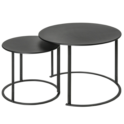 Outsunny Set 2 Tavolini da Salotto e Giardino Sovrapponibili in Ferro, Nero