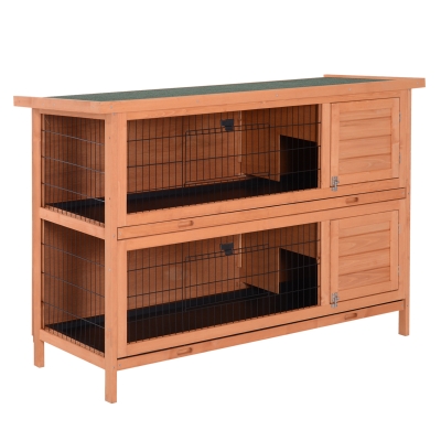 PawHut Cage à Lapins Double Niveau en Bois Beige 137 x 50 x 93 cm