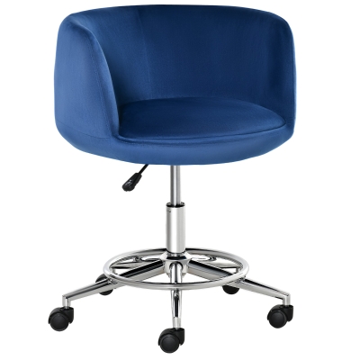 Chaise de bureau design piètement chromé velours bleu roi