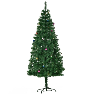 HomCom Albero di Natale Artificiale 180cm con Palline e Decorazioni in PVC, Ferro