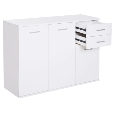 Homcom Armadietto con 3 Ante e 2 Cassetti in Legno Truciolato, Bianco, 106x35x76cm