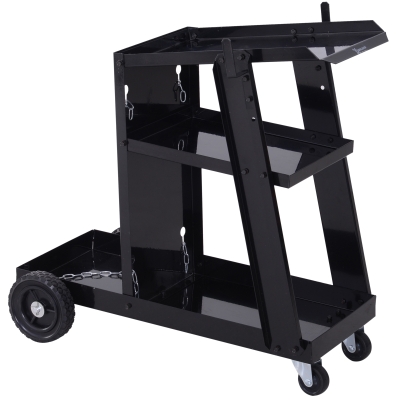 DURHAND Carrello da Officina Porta Impianto di Saldatura 3 Ripiani 4 Ruote Nero