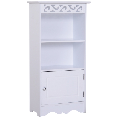 Homcom Armadietto da Terra per Bagno in Legno con Decoro Intaglio Floreale Bianco 40 x 23 x 80cm