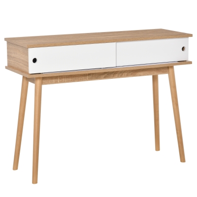 HOMCOM Tavolino con 2 cassetti Gambe in Legno di Pino - Legno Bianco