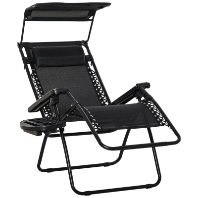 Outsunny Sedia Sdraio Zero Gravity Pieghevole e Reclinabile con Tettuccio e Portabicchieri, 90x67x110cm