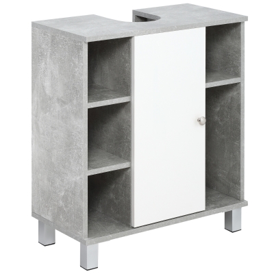 kleankin Mobiletto Sottolavandino con Intaglio a U e 6 Ripiani in Legno, 60x30x68cm - Bianco/Grigio