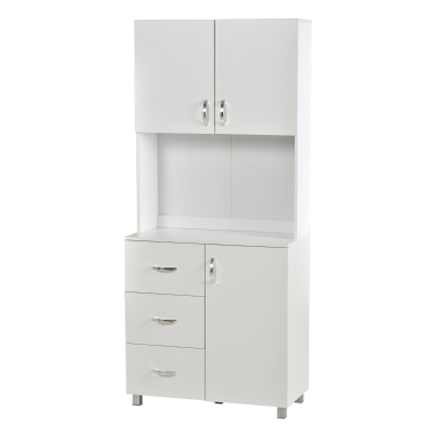 Homcom Credenza in Legno Bianco con 2 Armadietti 1 Ripiano Aperto e 3 Cassetti