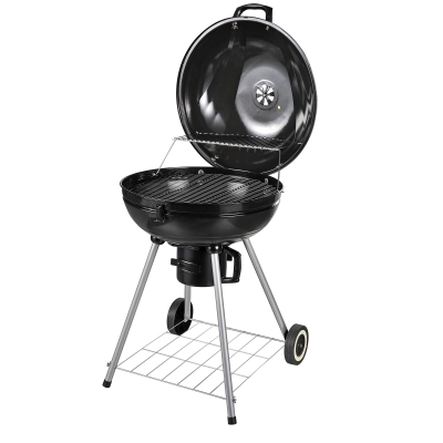 Outsunny Barbecue a Carbonella con Coperchio e Termometro Doppia Griglia in Metallo Nero