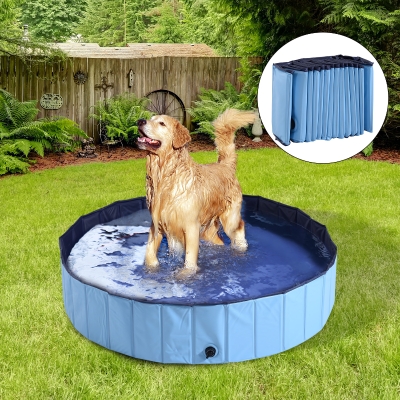 PawHut Piscina Pieghevole per Cani in PVC, Azzurro, 140x30cm (ØxH)