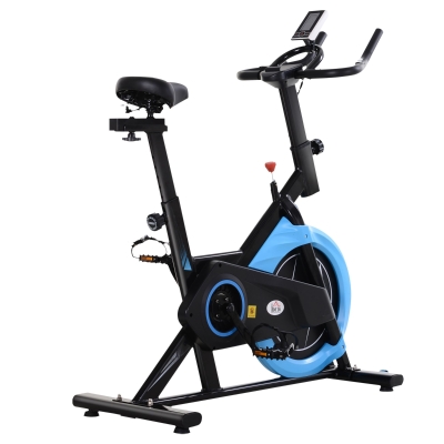 HOMCOM Cyclette con Trasmissione a Cinghia, Bicicletta da Allenamento con Manubrio Sellino Regolabili, Schermo LCD, Fino a 120kg, Nero e Azzurro