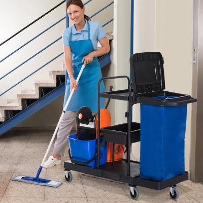 HOMCOM Carrello da pulizia 111cm x 63.3cm x 103cm Nero, blu, arancione