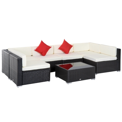 Outsunny set mobili da giardino in Rattan 7pz Poltrone Tavolino con Cuscini, Marrone