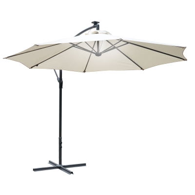 Outsunny Ombrellone a Braccio con Manovella e 8 Strisce LED a Energia Solare