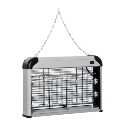 Outsunny Elettroinsetticida da Esterno e Interno con Lampada Antizanzare LED per 60m², Zanzariera Elettrica 20W Argento