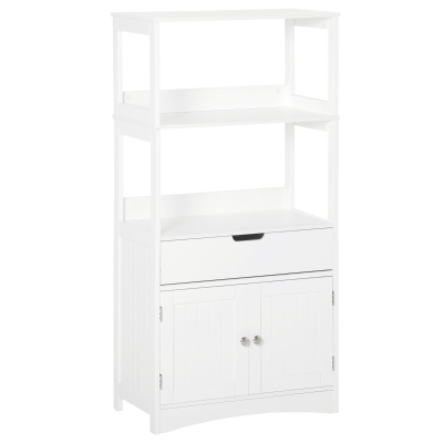 kleankin Mobile Bagno con Mensole, Armadietto e Cassetto in Legno, Bianco, 60x33x122.5cm