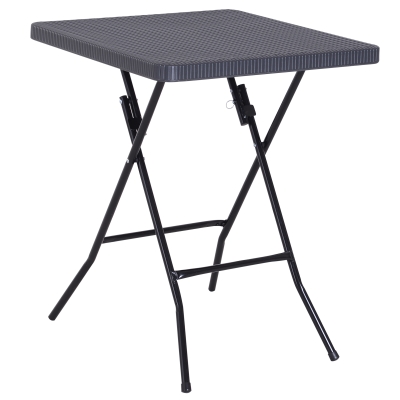 Outsunny Tavolo Pieghevole da Esterno Effetti Vimini con Struttura in Metallo Nero e Marrone 60 x 60 x 74 cm