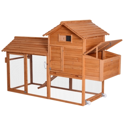 PawHut Pollaio da giardino Gabbia per Galline da Giardino con Ruote e Nidificazione in Legno 213x91x122cm