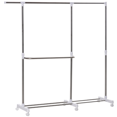 HOMCOM portaabiti e porta scarpe Estensibile a 3 Livelli , Acciaio e PP, Grigio, 93-172x42x95-162.5cm