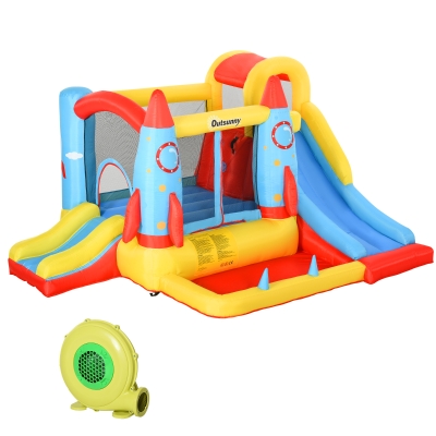 Outsunny Bounce Castle Inflatable Trampoline Slide Pool Rocket Design 3.4 x 2.8 x 1.85m