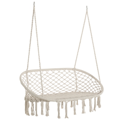Outsunny Amaca a Dondolo da Giardino e Casa a 2 Posti, Telaio Metallo e Seduta Cotone 130x75x40cm, Bianco Crema
