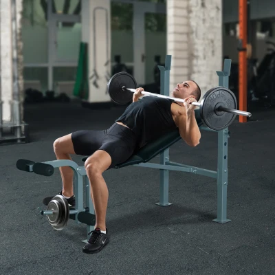 HOMCOM Adjustable Weight Bench with Barbell Rack - Black