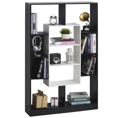 Homcom Libreria a Muro dal Design Moderno in Legno Bianco e Nero 95 x 22 x 150cm