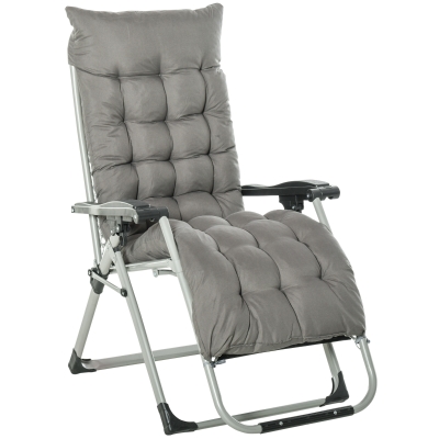 Outsunny Sedia Sdraio Pieghevole da Giardino con Schienale Reclinabile e Materassino, 90x65x110cm