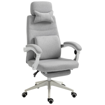Vinsetto Poltrona da Ufficio Sedia Ergonomica, Cuscino Lombare, Poggiatesta e Poggiapiedi Estraibile, Grigia 62x68x117-127cm
