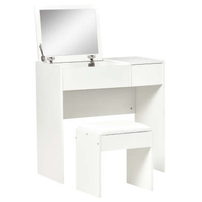 HOMCOM Mobile Toletta con Specchio Sgabello e Cassetto Tavolo Consolle Bianco