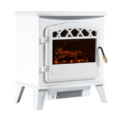 Homcom Camino Elettrico da Terra con Effetto Fiamma Regolabile 1800W, Bianco, 51x31x56cm