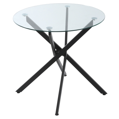 HOMCOM Tavolo Rotondo in Vetro e Gambe Incrociate in Metallo, Tavolino Moderno per Soggiorno e Studio, 80x80x75cm, Nero