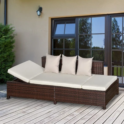 Outsunny Divano da esterno 220cm x 68cm x 62cm Marrone, Crema, Cachi