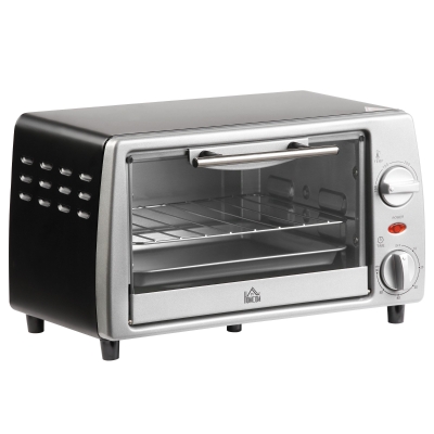 HOMCOM Fornetto Elettrico 10L Temperatura Regolabile e Timer, Griglia e Teglia Incluse, 750W, 36.5x26x22cm, Argento Nero