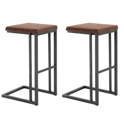 HOMCOM Set 2 Sgabelli da Bar imbottiti, Similpelle e Metallo - Marrone