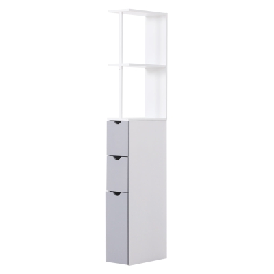 HomCom Mobiletto a Colonna da Bagno Salvaspazio in Legno, Bianco e Grigio, 15x33x136cm