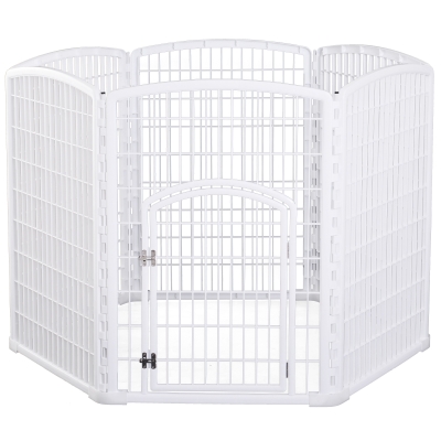 Pawhut Luxe parc enclos modulable pour chien 6 panneaux + 1 porte verrouillable plastique PP blanc