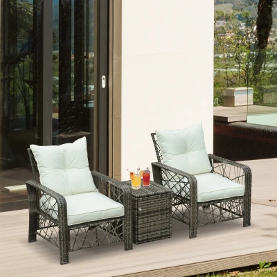 Outsunny Set 2 poltrone da giardino 73cm x 85cm x 85cm Rattan grigio, Tessuto beige