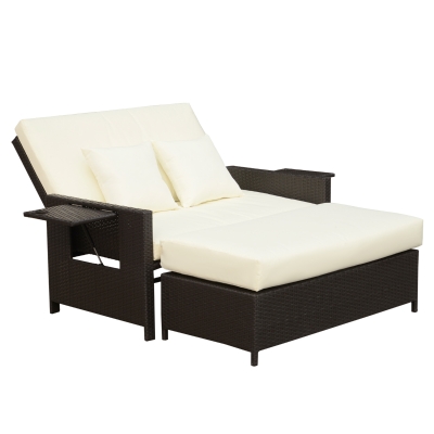 Outsunny Divanetto da Giardino con Panca Poggiapiedi in Rattan PE Marrone