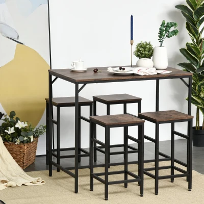 HOMCOM Set tavolo alto e sgabelli 100cm x 60cm x 88cm Marrone rustico